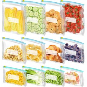 Kal-30 Pièces Sac Congelation Reutilisable,Sacs De Congélation Sans Bpa,Sac Conservation Zip,Sac Réutilisable Silicone Pour Nourriture,Pour Conservation Légumes Fruits Viande Poissons Et Pain - Neuf