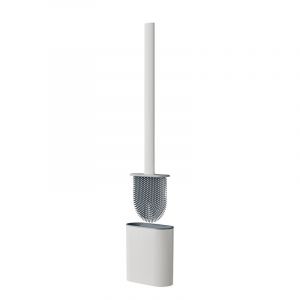Blanc Silicone Plat Wc Brosse Wc Brosse et support, anti-Goutte, Antibactérien, à Séchage Rapide et sans Odeur, Mur/Plancher - Neuf