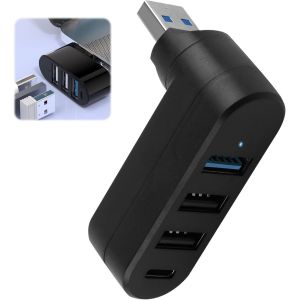 JGD-Hub USB 3.0 r&eacute;partiteur USB 4 ports, rotation &agrave; 90&deg;/180&deg;, transfert de donn&eacute;es rapide avec 3 ports USB et 1 port d'alimentation USB C pour ordinateur portable, voiture, MacBook Pro, Air, clavier, - Neuf