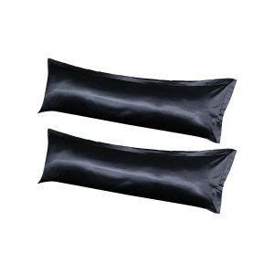 Lot De 2 Taies D'oreiller Doubles Longues En Satin Rafra&icirc;chissant Avec Fermeture Portefeuille, 48 X 150 Cm, Polyester, Douces Et Lisses. - Neuf