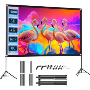 VornixorSarlshop-Ecran Videoprojecteur sur Pied, &Eacute;cran de Projection Portable 100 Pouces, 16:9, 4K HD Ecran Projecteur Pliable avec Sac de Transport pour L'int&eacute;rieur, Home Cin&eacute;ma, Cin&eacute;ma de Jardin - Neuf
