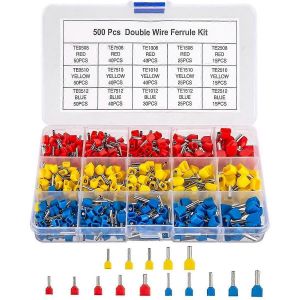 Kit d'embouts à double fil,500 pièces bornes de virole de fil,bornes à sertir de virole isolées,Cor - Neuf