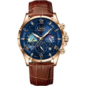 Fdjhy-Montre Pour Homme Montre Pour Homme Chronographe En Acier Inoxydable Étanche Analogique Cuirs Moonphase Design Quartz Avec Date Lumineuse - Neuf