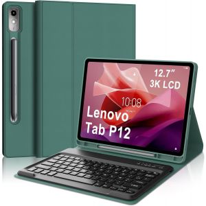 Coque Clavier Pour Lenovo Tab P12 12.7 Pouces, Azerty Français Housse Clavier Bluetooth Magnétique Détachable Avec Porte Crayon Pour Tablette Lenovo Tab P12 12.7"" 2023 (Tb370fu), Vert Foncé - Neuf