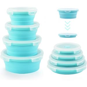 Tianyi-Bols Pliables Pour Le Camping, Lot De 4 Bo&icirc;tes De Rangement Rondes En Silicone Avec Couvercles, Rangement Et Organisation Pour Camping-Car, Au Cong&eacute;lateur, Au Lave-Vaisselle (Bleu) - Neuf