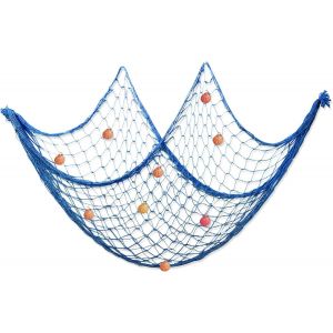 Filet De Peche Decoratif,100cm &times; 200cm D&eacute;coration Marine,M&eacute;diterran&eacute;en Style Maison Avec 9 Coquilles Naturelles,D&eacute;coratif Ext&eacute;rieur Pour De Photographie F&ecirc;te Plage (Bleu) - Neuf