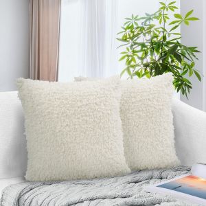Trahoo-Lot De 2 Housses De Coussin D&eacute;coratives Modernes En Fausse Fourrure Pelucheuse Douce &Agrave; Poils Longs Pour D&eacute;coration D'int&eacute;rieur, Canap&eacute;, Salon, Lit, Chaise (114 X 114 Cm) (Blanc) - Neuf
