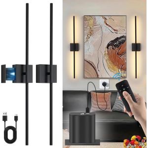 Subzonal-Lot De 2 Applique Murale Sans Fil, Lampe Murale Rechargeable Usb, Noir 80cm, Dimmable Tactile Applique Murale Avec T&eacute;l&eacute;commande, Rotatifs 350&deg;, Led Lampe De Chevet Int&eacute;rieur Pour Chambre Sal - Neuf