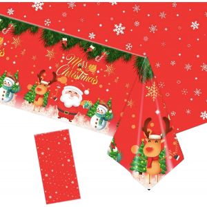 Eryi-Nappe De Noël Anti-Taches Rouge Nappes Imperméable Avec Elan Du Père Noël Rectangle 137 * 274cm Décoration De Table Pour Noël Party Anniversaire Nouvel An Fêtes De Fin D`Année Cuisine Buffet - Neuf