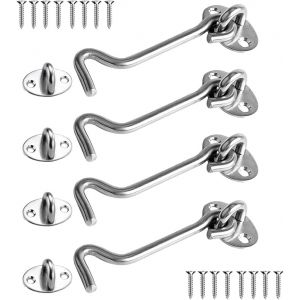 ChenQuanSarl-Loquet Port 4 Pièces, Crochet Fermeture Porte, 4 Inch Acier Inoxydable Porte Loquet, Verrou Portail Pour Serrures Porte De Grange Salle De Bain Fenêtre Porte Coulissante (Silver) - Neuf