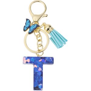 Kal-Porte-Cl&eacute;s, Porte-Cl&eacute;s Pour Filles, Pendentif De Lettre T, Porte-Cl&eacute;s Papillon Avec Lettres Initiales, Cadeau De Porte-Cl&eacute;s Pour Femmes, Bleu - Neuf