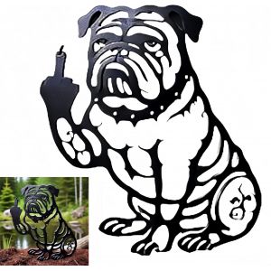 MEVRONISSHOP-Décoration de jardin amusante en métal, statue de chien fantaisiste, piquets de jardin français M/idd/le Doigt, art de pelouse durable pour les amoureux des chiens, piquets de silhouette - Neuf