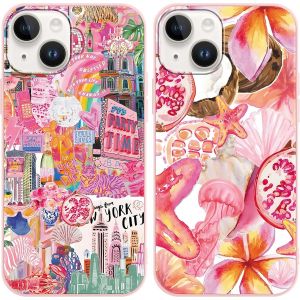 LORANKA-2 Pi&egrave;ces Coque pour iPhone 14/iPhone 13, &Eacute;tui de Protection avec Aesthetic Design Fleur Motif, TPU Silicone Durable Antichoc Femme Fille Housse Etui Bumper Cover pour iPhone 13 6,1'', Plage - Neuf