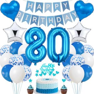 Ershi-Décoration De Gâteau 80 Ans, Bleue, Pour Homme, Femme, 80 Ans, Pour Homme Et Femme, Pour Homme Et Femme[3366] - Neuf