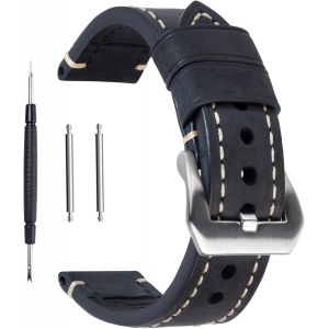 Kal-Bracelet De Montre Vintage De Remplacement Pour Homme Et Femme En Cuir Véritable Avec Boucle En Acier Inoxydable - Neuf