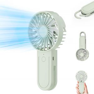 KALANKA-Mini Ventilateur Portable, USB Portatif Portable Ventilateur 12 Heures Fonctionnement Maximum, avec Crochet Télescopique Petit Ventilateur 3 Vitesses pour Bureau Voyage Camping Extérieur Vert - Neuf