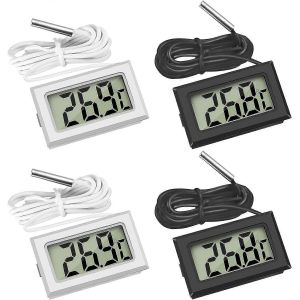 Mini thermomètre LCD numérique Température avec sonde de température Testeur de capteur pour réfrigérateurs congélateurs aquarium (2X Noir 2X Blanc) - Neuf