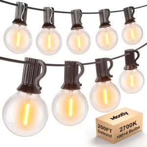 Aiou-Guirlande Lumineuse Exterieure,60m/200ft Guirlande Guinguette Exterieur Avec 100+4 Ampoules En Plastique,Ip45 Étanche Pourjardin,Mariage,Fête De Famille,Balcon,Fête,Mariage - Neuf
