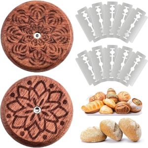 Chenquansarl-Jrygac 12 Pièces Couteau À Pain Rond, Couteau A Pain Avec 10 Lames, Lame Boulanger Avec Lame Remplaçable, Coupe Pate Boulangerie Pour La Conception De Motifs Sur Des Baguettes Et Autres - Neuf
