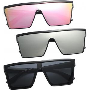 Bnhgo-Lot De 3 Paires De Lunettes De Soleil Carrées Surdimensionnées À Dessus Plat Pour Homme Et Femme, Lunettes De Soleil Carrées Des Années 70, Lunettes De Soleil Steampunk, Pour Activités De - Neuf