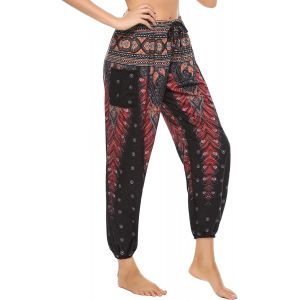 Pantalon De Yoga Fluide Femme Hippie Sarouel Imprim&eacute; Doux Boho Hippie Yoga Pants L&eacute;ger Casual Pantalon Yoga Et Pilate Avec Poches S-Xll - Neuf