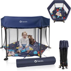 Roel, Parc Bebe, Pliant, De Grandes 135x118x83 Cm, Protection Anti-Pliage Lockguard, Lit Bébé, Mobiles, Parcs, Tapis De Jeu, Grand Et Stable, Fond Renforcé (Blue Navy) - Neuf