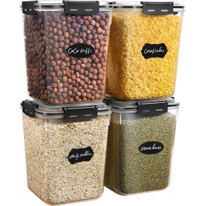 Jexnovashop-5.3l Boîte Conservation Alimentaire Lot De 4, Boîte Rangement Cuisine En Plastique Avec Couvercle, Sans Bpa Boîte Hermetiques Alimentaires Pour Cereales, Pâtes, Farine, Aliment - Neuf