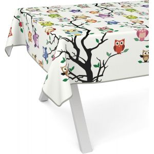 SJZG-Nappe En Toile Cir&eacute;e Lavable, Pour Table De Jardin, De Forme Ronde, Ovale Ou Rectangulaire, 180 X 120 Cm, Avec Ourlet (Bord&eacute;), Motif Chouette - Neuf