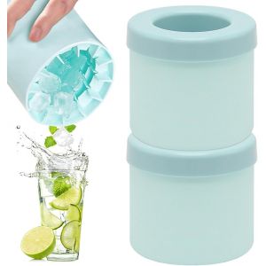 Mevronisshop-Bac &Agrave; Glacon,Moule A Glacon Silicone 2pcs Bac &Agrave; Gla&ccedil;ons Silicone Avec Couvercle Seau &Agrave; Glace Reutilisable Cylinder Machine &Agrave; Gla&ccedil;ons Ice Cube Maker Mini Cube &Agrave; Glace (Bleu) - Neuf