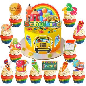 KALANKA-Décorations de Gâteau Rentrée Scolaire 2025-23 Pièces Déco Gateau Rentrée des Classes - Décoration Colorées Gâteau pour écolier avec ABC, 123, Cartable - Cadeau Garçon Fille - Neuf