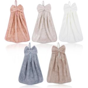 Eryi-Lot De 5 Serviette À Main Avec Boucle De Suspension, Serviettes En Microfibre Coral Fleece Pour La Salle De Bain Et La Cuisine, Serviettes Mignonnes Absorbantes À Séchage Rapide - Neuf