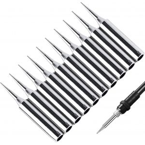 10 pointes de soudure 900M-T-I en cuivre &eacute;tam&eacute; nickel, r&eacute;sistantes &agrave; la chaleur jusqu'&agrave; 480 &deg;C, dimensions 11,4 x 7,3 x 0,7 cm, poids 51 grammes - Neuf