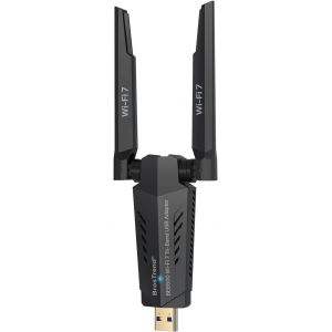 VornixorSarlshop-BE6500 Cl&eacute; WiFi 7 Puissante, Cl&eacute; USB WiFi pour PC Tri-Bande 6GHz / 5GHz / 2.4GHz, Longue Port&eacute;e Antenne Wi-Fi PC Dongle, Clef sans Fil Adaptateur USB 3.0, Compatible avec Windows 11/ - Neuf