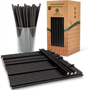 CHECARZHN--NO1-300 Pailles En Papier Biodégradables Noires, Pailles Jetables Écologiques Compostables. Idéales Pour Fêtes, Anniversaires Et Célébrations. Boissons Froides Et C s - Neuf