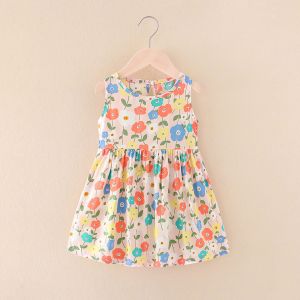 Robe Sans Manches A Col Ras Du Cou Pour Fille, Imprime Floral, Respirant, Tendance, Mignonne, Pour L'ete, Motif Floral Colore, 90 Cm - Neuf