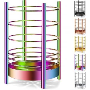 Eryi-Pots À Ustensiles En Acier Inoxydable,Organisateur De Panier De Rangement Pour Ustensiles Avec Revêtement En Titane Arc-En-Ciel,Porte-Ustensiles De Cuisine,Nettoyage Facile (Arc-En-Ciel /7.4''x5 - Neuf