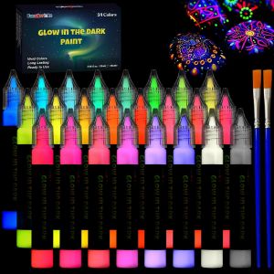Peinture Phosphorescente 24 × 20 Ml,Peinture Phosphorescente,Peinture Textile 3d Imperméable,Peinture Fluorescente - Neuf
