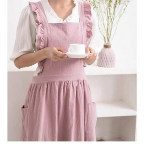 Tablier En Coton Et Lin Pour Femmes,Dos Croisé,Tabliers De Cuisine Avec Poches,Vintage,Cuisson,Jardinage,Travail,Robe.Pink.Taille Unique - Neuf