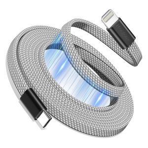 Bobine De C&acirc;ble Magn&eacute;tique Usb C Vers Lightning,C&acirc;ble De Chargeur Certifi&eacute; Mfi 1m Quick Charge Pd 3.0,Tresse De Fil R&eacute;tractable Plat,Compatible Avec I -Phone 14 13 12 11 Pro Max Xr Xs X - Neuf