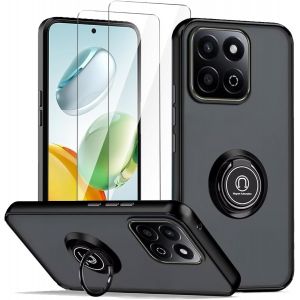 Kal-Coque Pour Honor 200 Smart 5g / Honor X7c Noir Avec Anneau Stand Case+ 2 X Protecteur D'écran En Verre Trempé,Pc+ Tpu Housse Étuis De Protection Coque Antichoc - Neuf