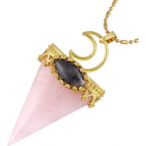 Kal-Lune Collier En Pierre De Cristal Triangulaire/Semi-Rond Pour Femme, Protection Pendentif En Pierre Precieuse Avec Chaîne - Neuf