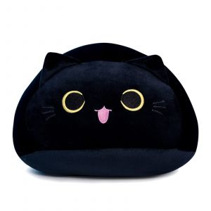 Peluche chat noir en laine douce 30x25 cm - Coussin d&eacute;coratif mignon pour No&euml;l, Saint-Valentin, cadeau original pour homme ou enfant, peluche souple et r&eacute;sistante 300g - Neuf
