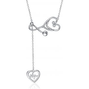 Bijoux En Argent Sterling St&eacute;thoscope Battement De Coeur Ekg Lariat Y Collier Pour Femmes M&eacute;decin Infirmi&egrave;re Cadeau (Collier St&eacute;thoscope Lariat) - Neuf