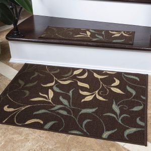 Eryi-Tapis Décoratif Collection Ottohome Dos En Caoutchouc Motif Feuilles Style Contemporain 67 Cm X 90 Cm Marron - Neuf