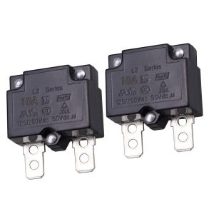 Lot de 2 disjoncteurs thermiques automatiques 10 A, protection contre les surcharges thermiques, serie L2 125-250 V AC 50 V DC, relais de reinitialisation automatique, fusible, interrupteur thermique - Neuf