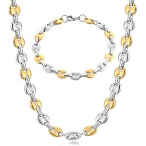 Eryi-Chaine Maille Grain De Café Homme Collier Et Bracelet En Acier Inoxydable, 6mm 9mm 11mm Argent/Or/Noir - Neuf
