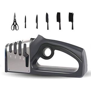 Aiguiseur De Couteaux Et De Ciseaux 4 Étages,Aiguiseur De Couteaux 4 En 1 Avec Diamant,Céramique,Tungstène,Outils De Cuisine Pour Types De Couteaux,Poignée Conviviale - Neuf