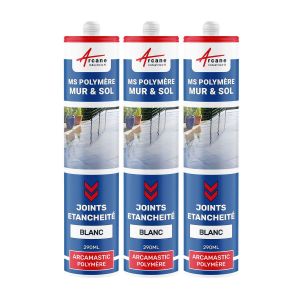 Colle ms, polymère, mastic d'étanchéité Blanc Pur - RAL 9010 290 ml x 3 - ARCANE INDUSTRIES - Neuf