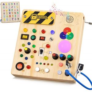 Busy Board Montessori Gift 1 Year Baby Toys Montessori Busy Board 2 Years Wooden with 13 Switches 24 LED Lights Motor Skills 1 2 3 4 Years Child - Neuf