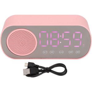 R&eacute;veil Num&eacute;rique, Petite Horloge de Bureau Bluetooth 5.0 Horloge Haut-parleur Rose Hifi LED Miroir &eacute;cran Micro Usb Radio-r&eacute;veil Horloge Intelligente pour Chambre &agrave; Coucher, - Neuf